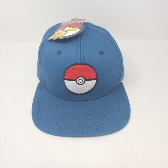 Pokemon Other - Pokémon Pokeball Snapback Hat Adult Adjustable Blue Ball Emblim Cap Flat Bill